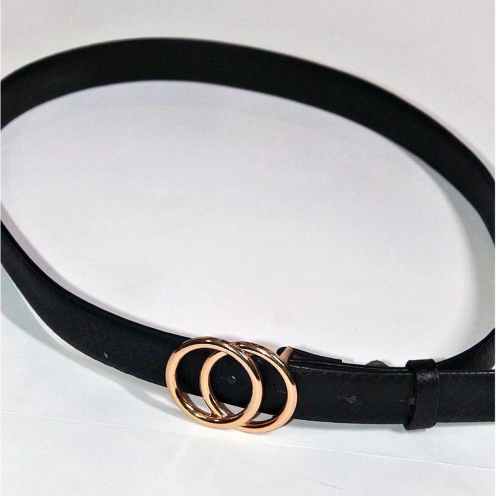 Fashion Nova Black Belt with Gold Double Ring Buckle
